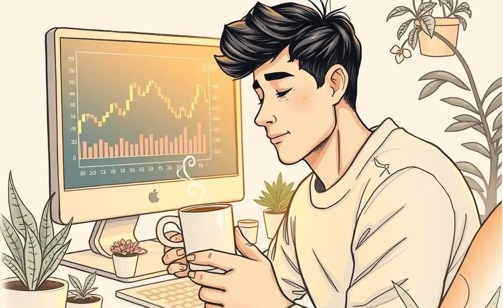 A person calmly reviewing stock charts