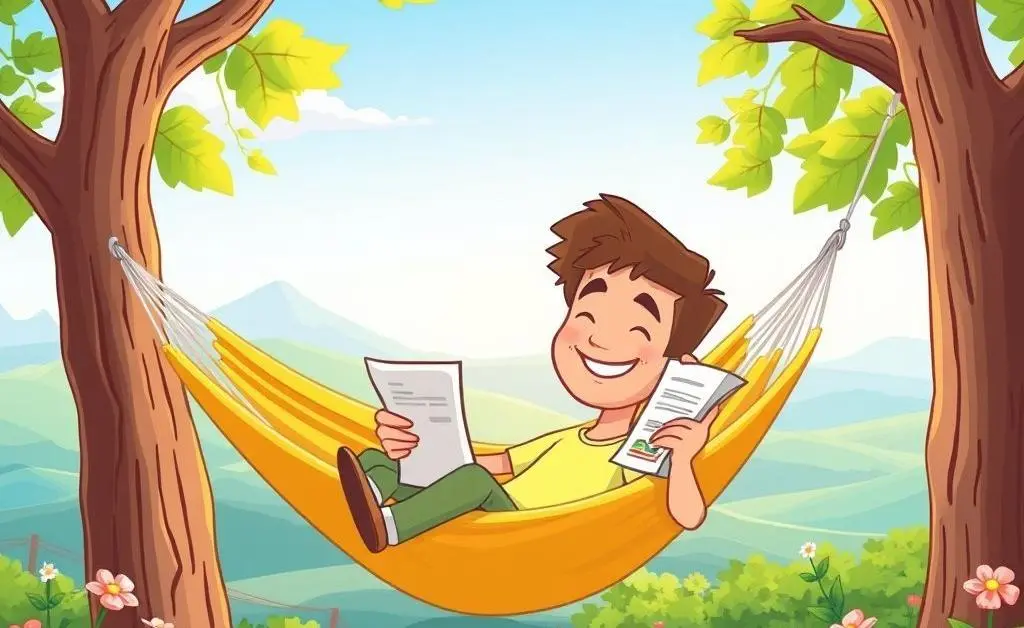 Illustration of a person relaxed in a hammock, reading a book about investing
