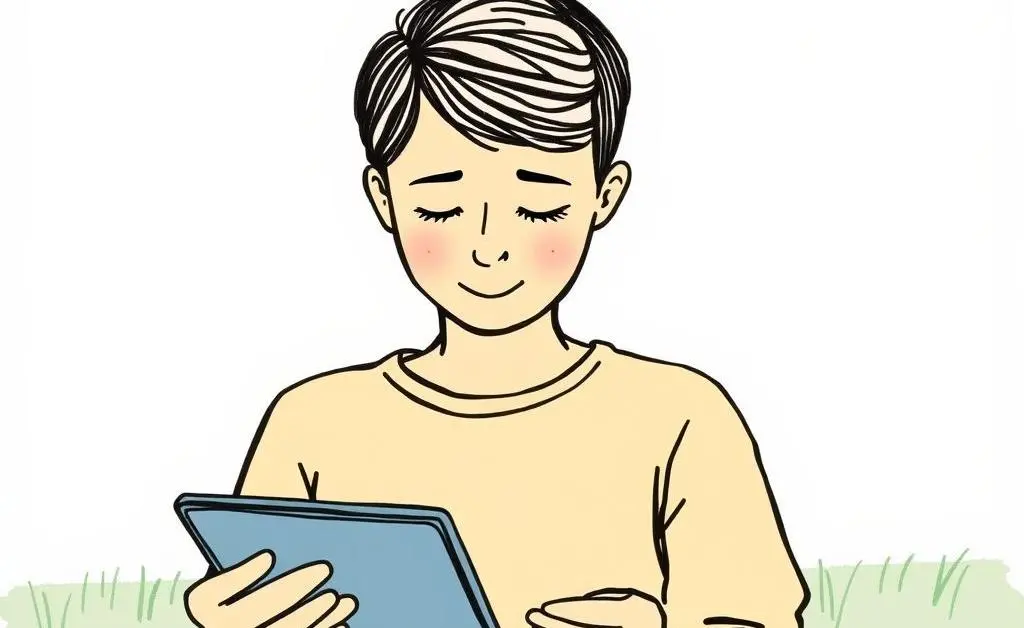 Person calmly looking at investment graphs