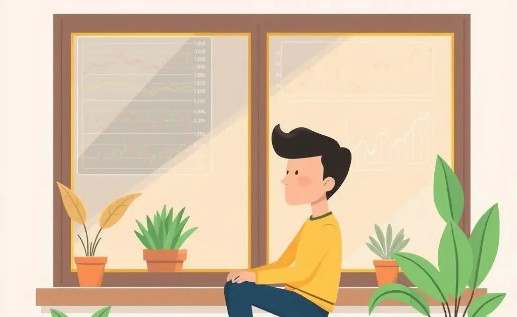 Person in a calm investing mood by the window