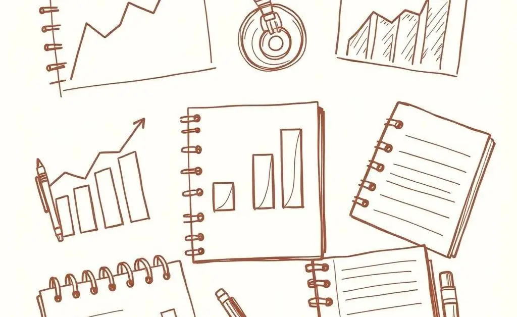 A collection of simple investing tools like charts and notebooks, depicted in a hand-drawn style.