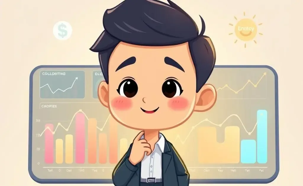 Calm cartoon-style character making investment decisions.