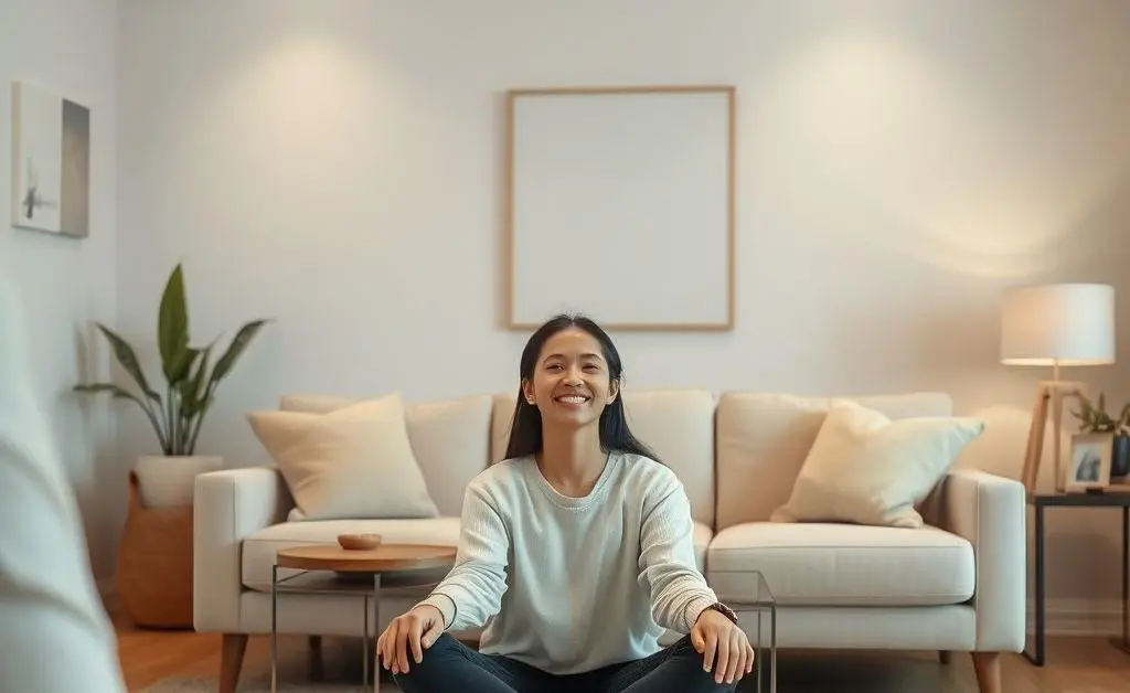 A relaxed person sitting peacefully.