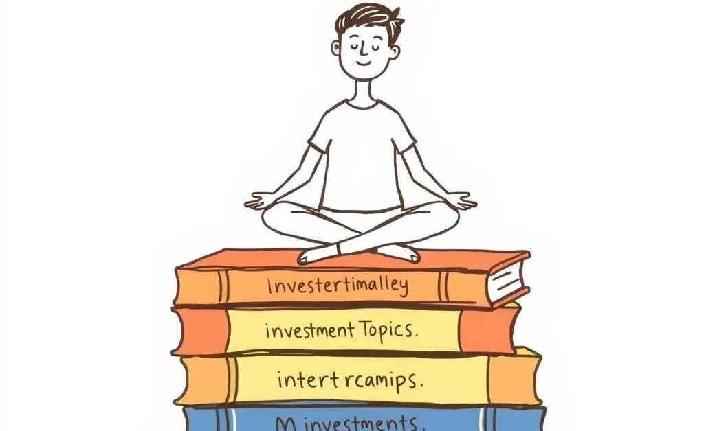 Person calmly sitting on investment books