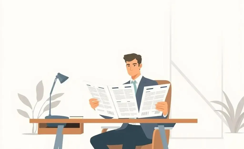 Calm investor holding a financial plan in an office setting