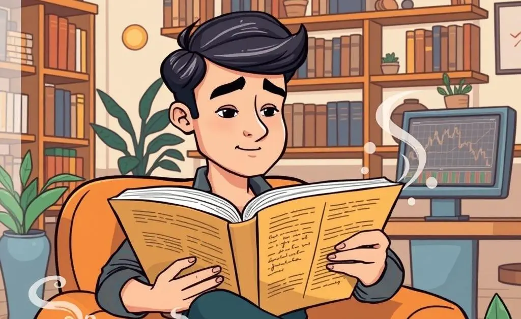 Investor reading a book on investing