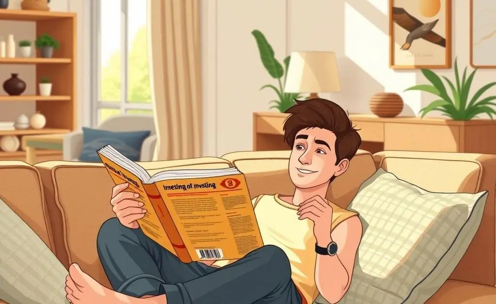 A person enjoying a calm moment while reading an investing book