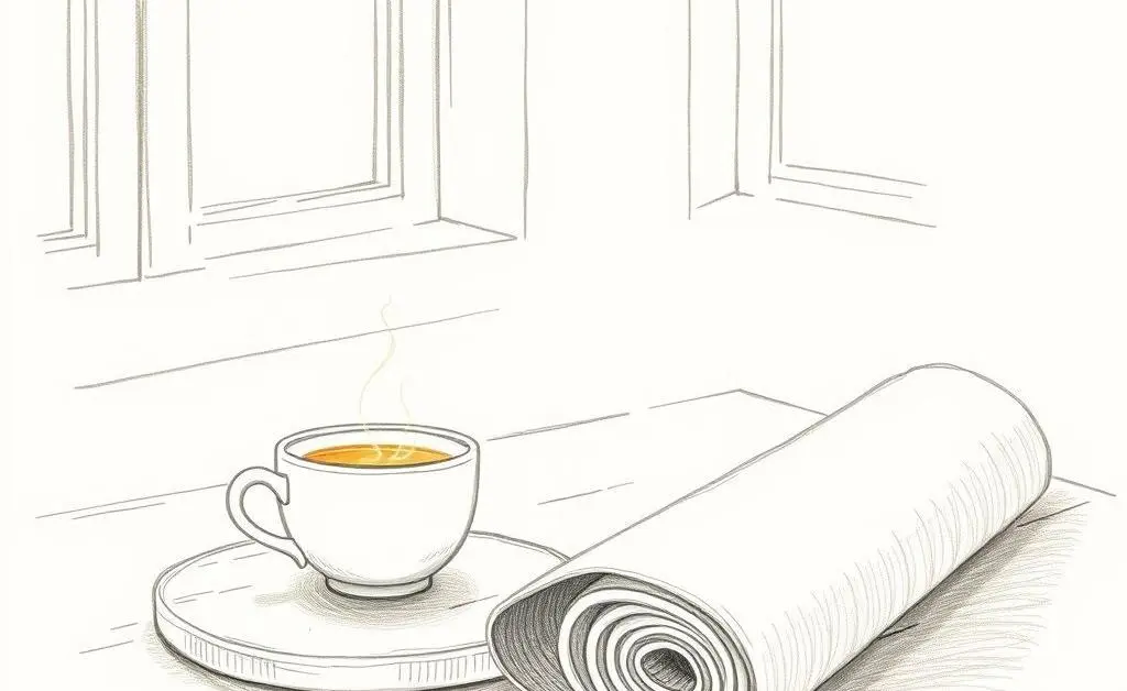 Simple morning routine with tea and meditation mat