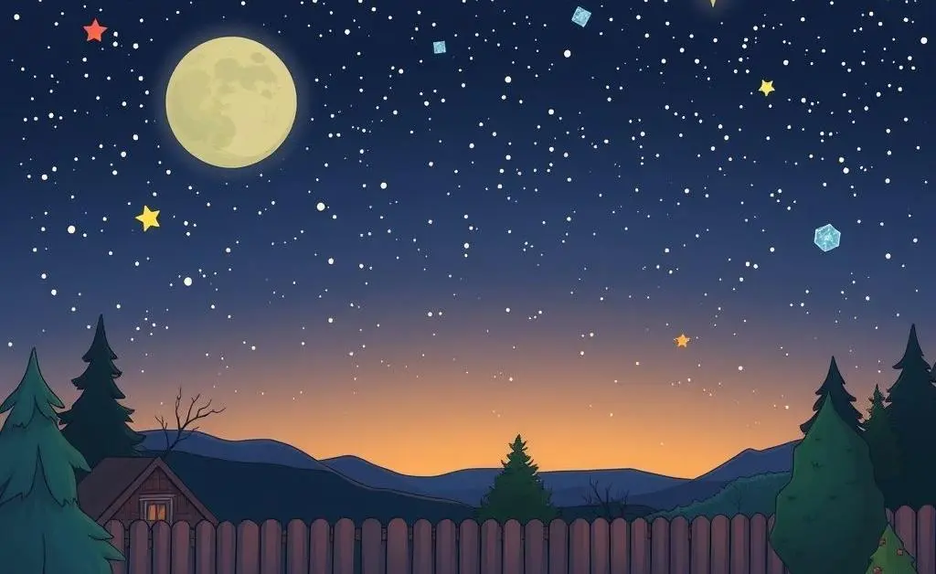 A starry night viewed from a cozy backyard with candles.