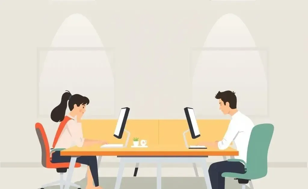 Office scene with people working calmly at desks