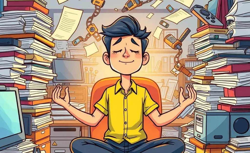 Person meditating at their office desk