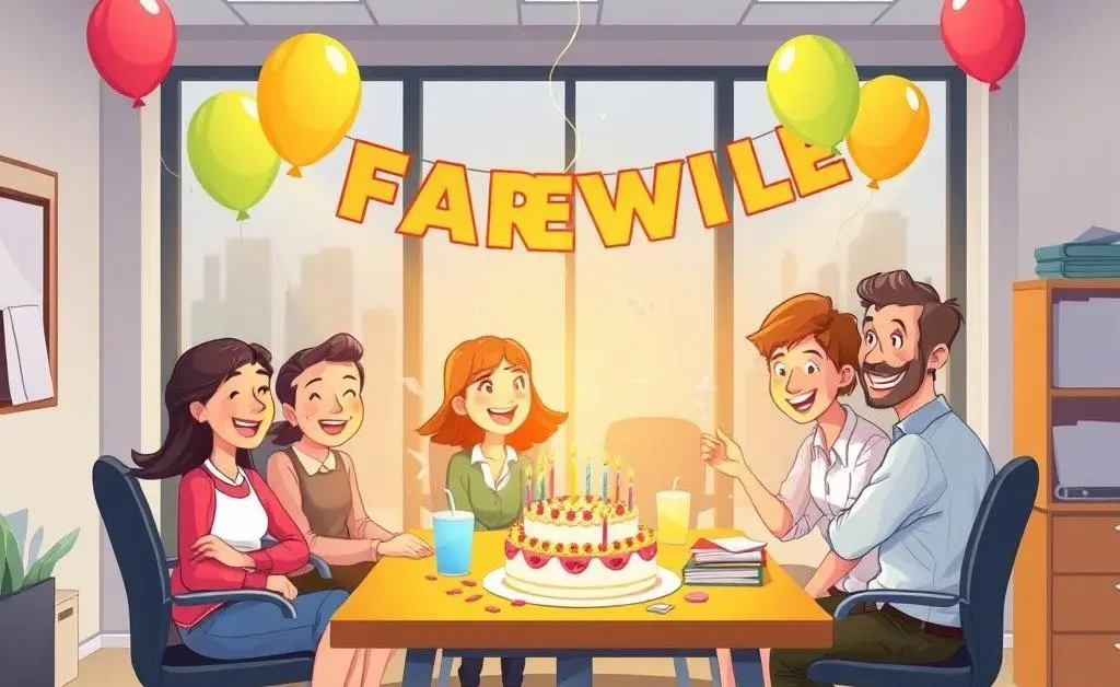 Descriptive alt text for a peaceful office with farewell decorations