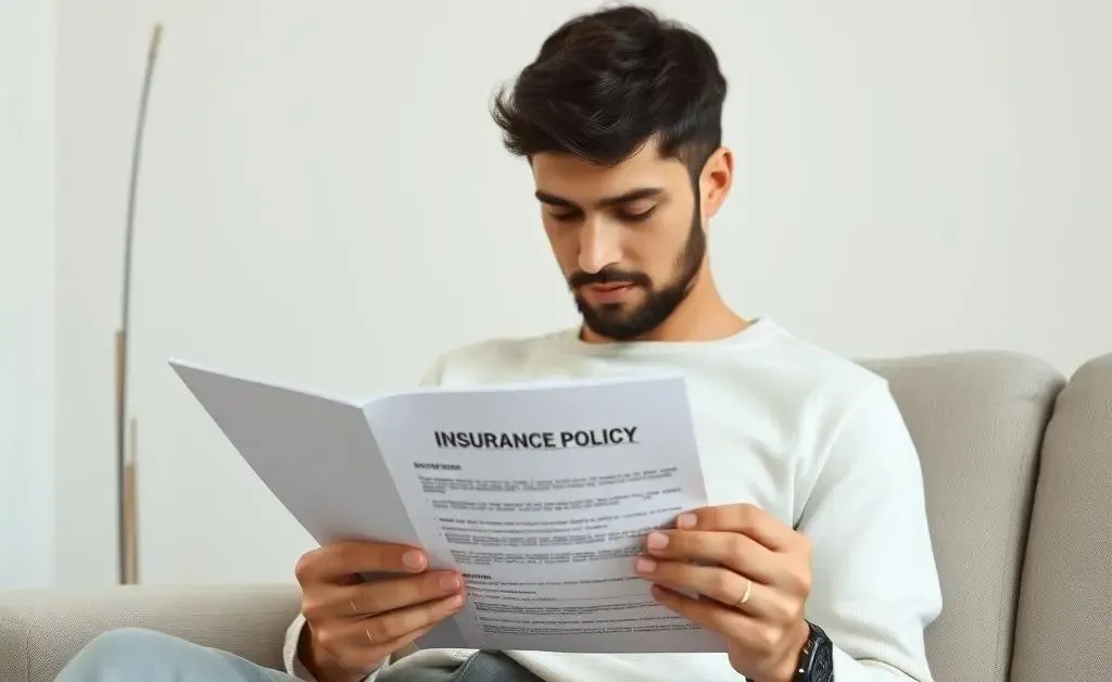 A person reading an insurance policy in a relaxed setting