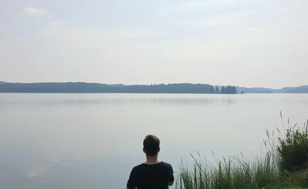 Reflection by a tranquil lake.