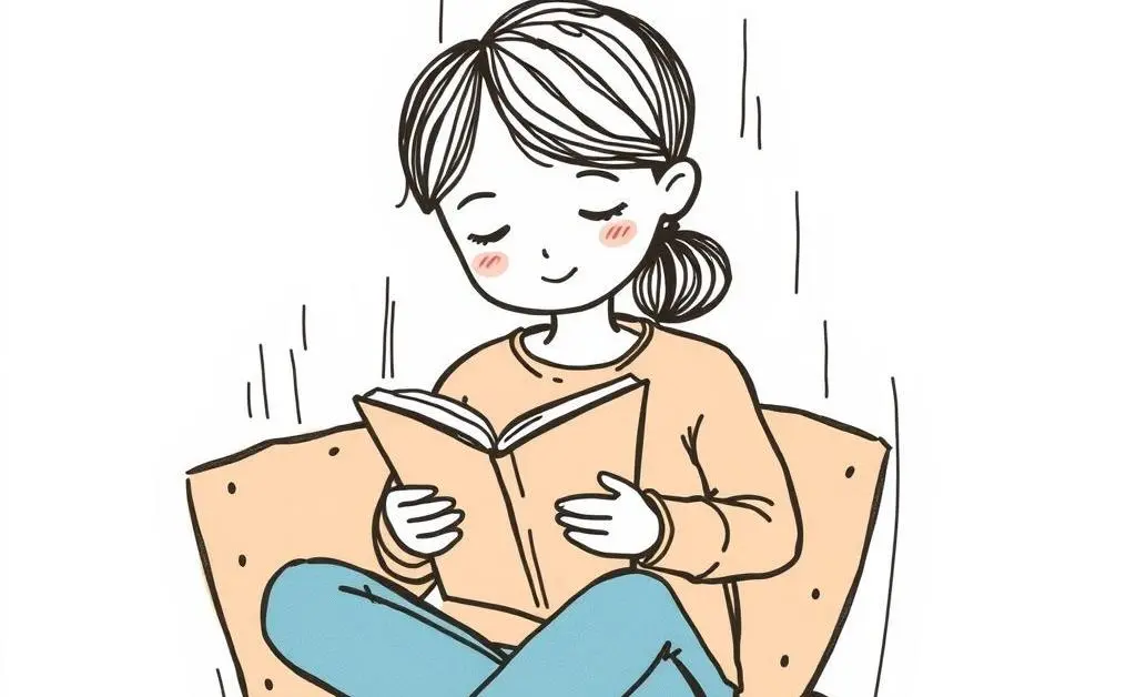 A person sitting calmly with a journal in a cozy nook.