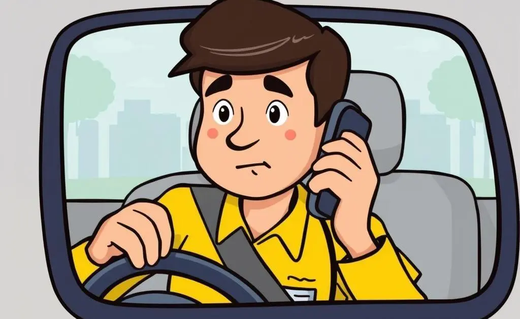 Cartoon-style image of a person calmly reporting a car theft over the phone