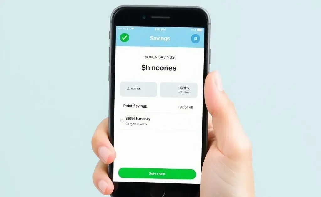 A hand holding a phone with a savings app open on screen