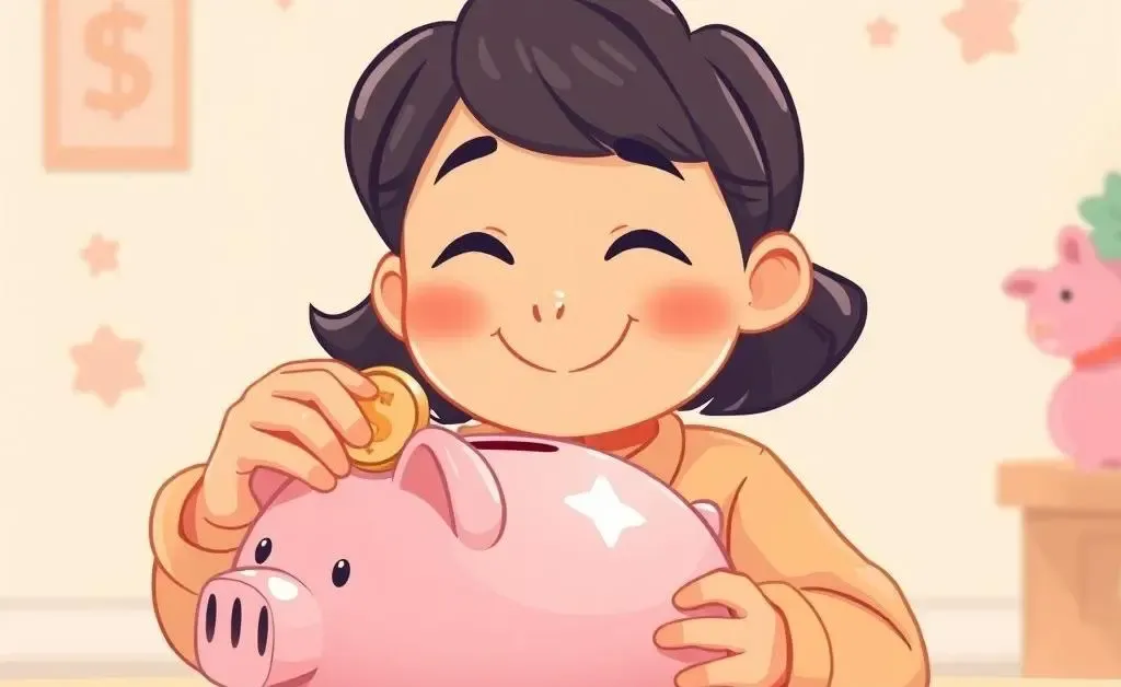 A cartoon-style person peacefully saving money