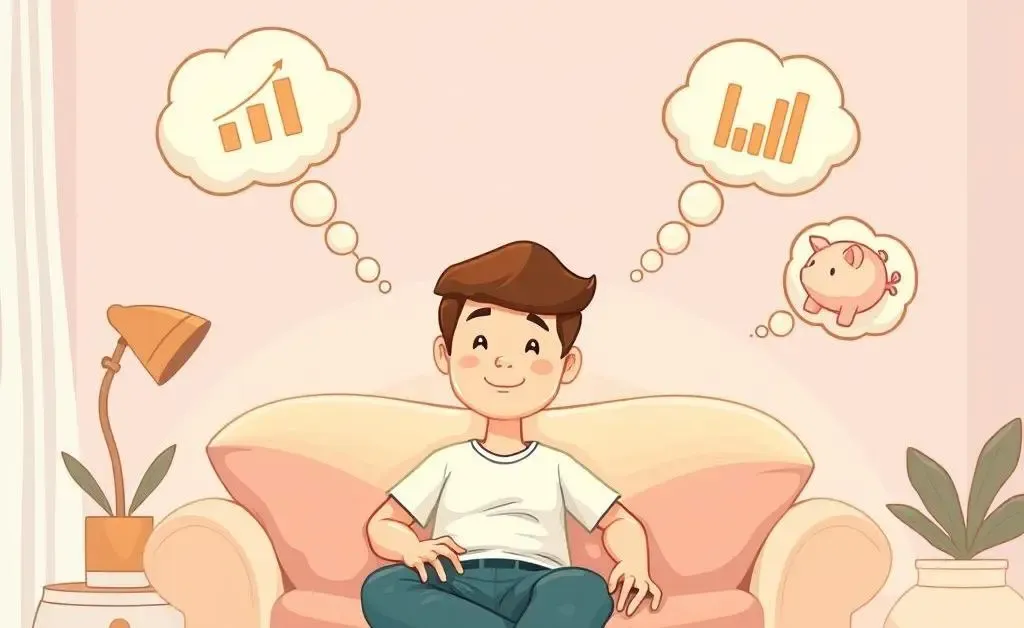 Person sitting relaxed with thought bubbles