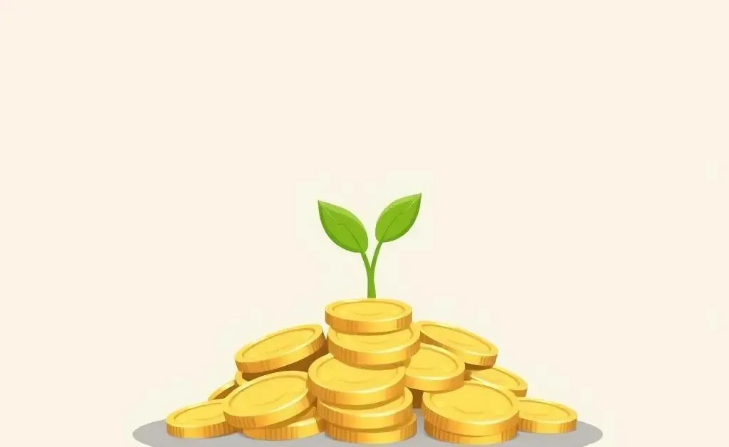 A plant growing from coins symbolizing investment growth, creating a sense of calm and hope.