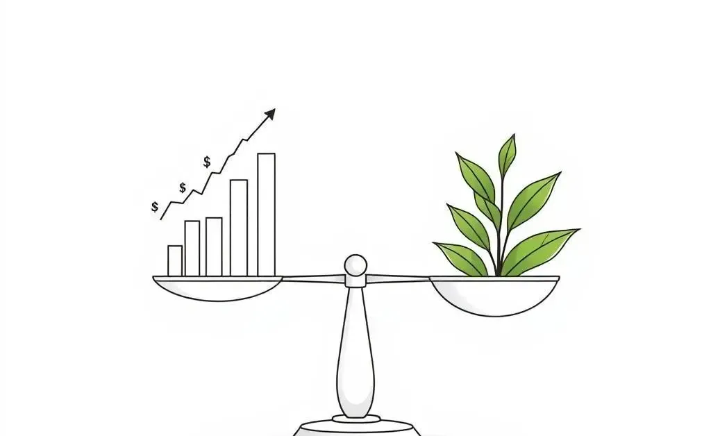 Balanced scale with a stock portfolio and a calming plant