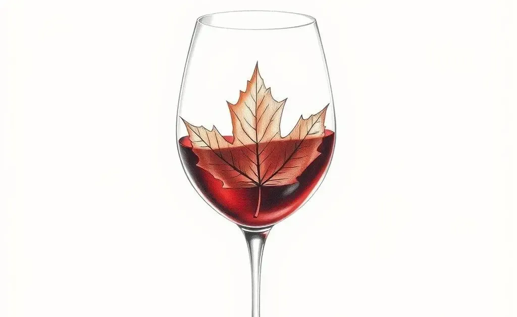 A hand-drawn image of a wine glass with a maple leaf inside, symbolizing Canadian wine.