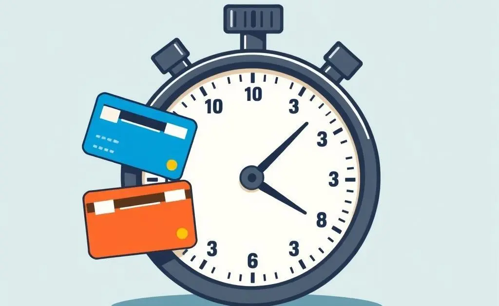 Illustration of a stopwatch with credit card symbols