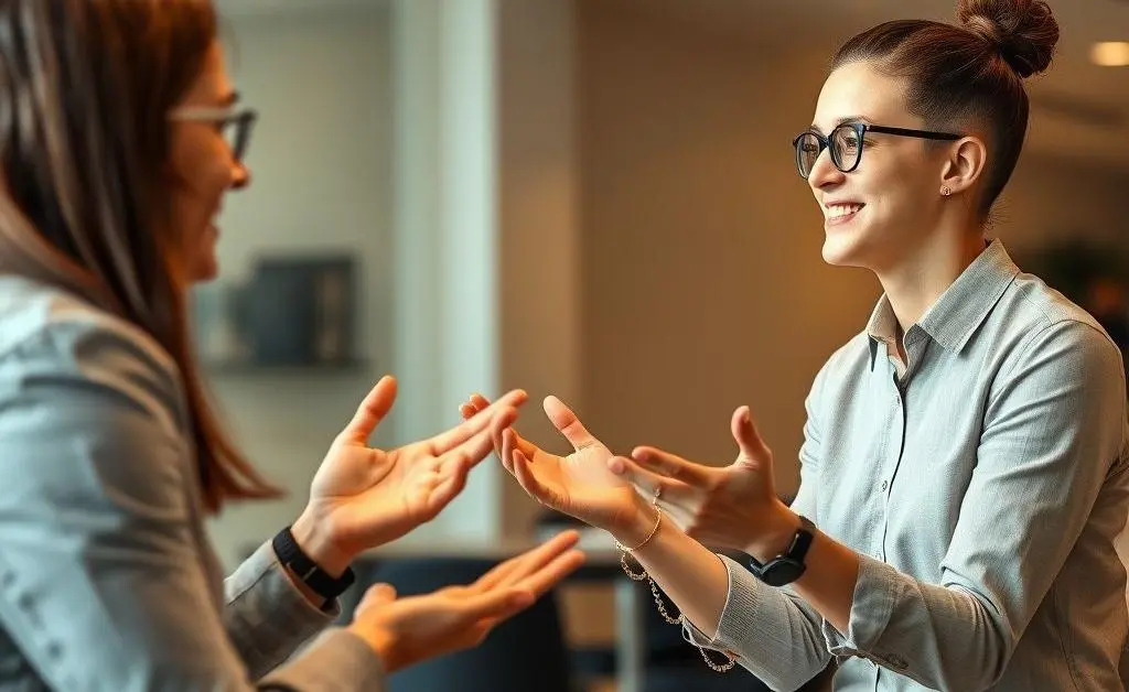A candidate telling a personal story to the interviewer, highlighting the importance of storytelling in interviews.