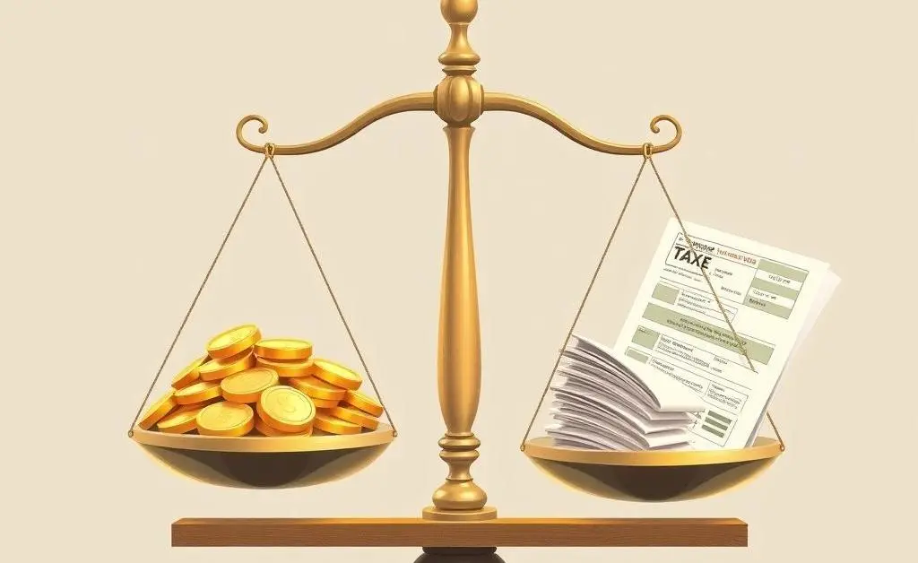 Scale with money and taxes representing capital gains balance.