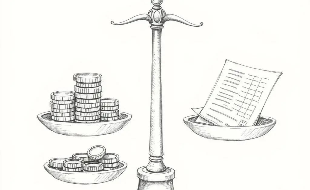 A hand-drawn image of a scale representing company capital reduction, balanced with coins on one side and papers on the other