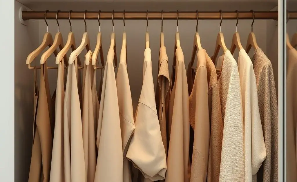 An organized capsule wardrobe with minimalist clothing