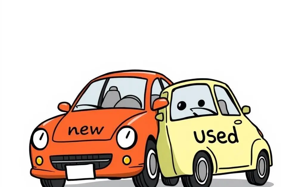 Illustration of two cars, one new, one used, after a minor accident