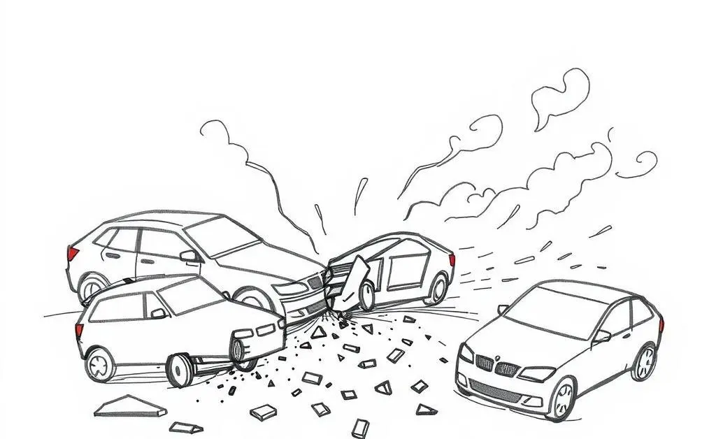 Cartoon icons showing a car accident scene