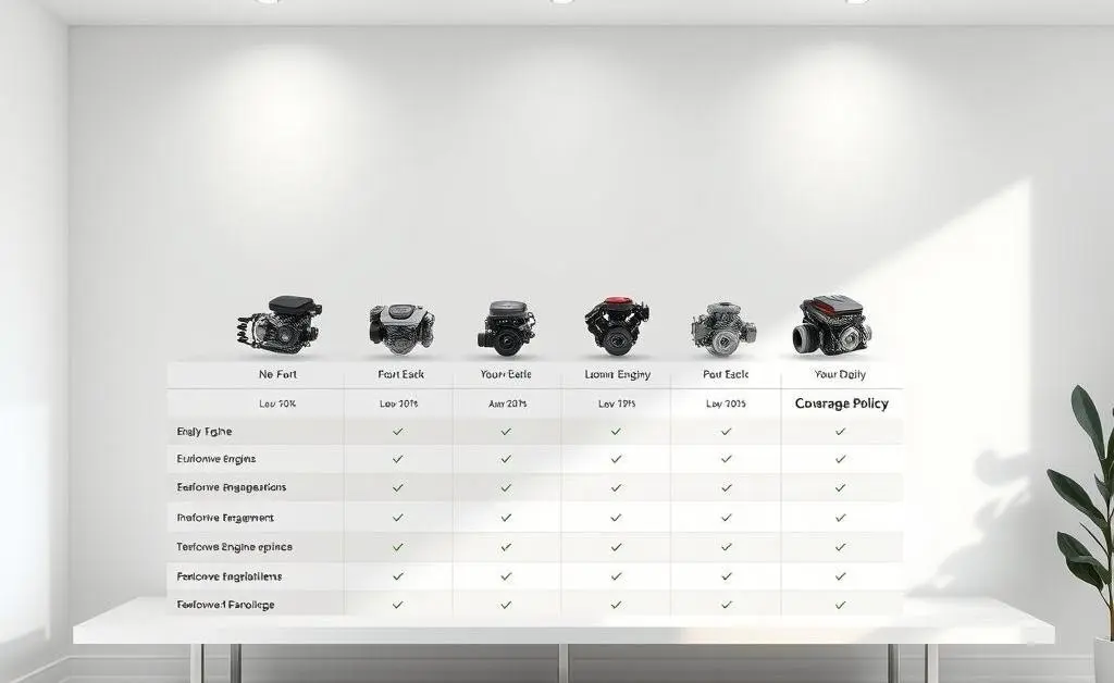 Table comparing car engines and insurance policies
