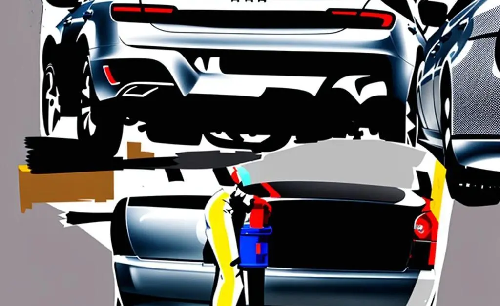 Minimalist drawing of a person inspecting minor damage on a car bumper