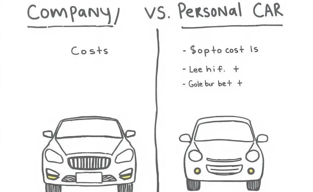 Chart comparing costs and benefits of company car vs personal car.