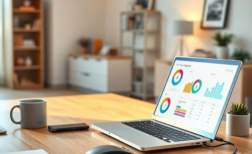 Modern desk with car insurance research setup