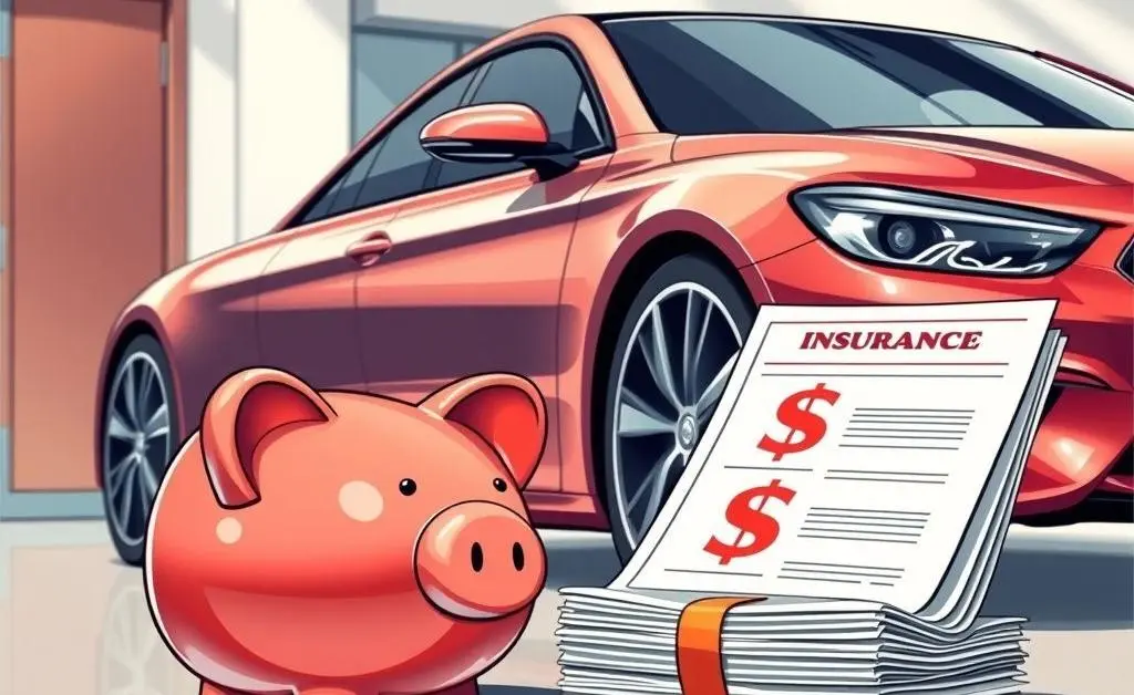 Piggy bank with coin stacks and a car.