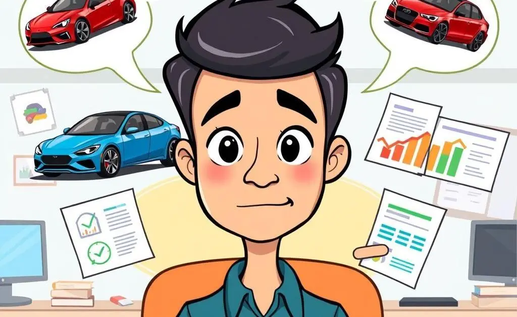 A person examining leasing vs. buying options.