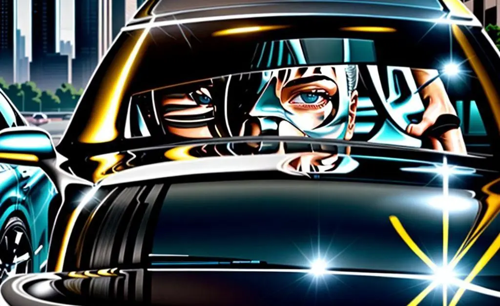 Illustration of a person inspecting a slight scratch on a parked car.