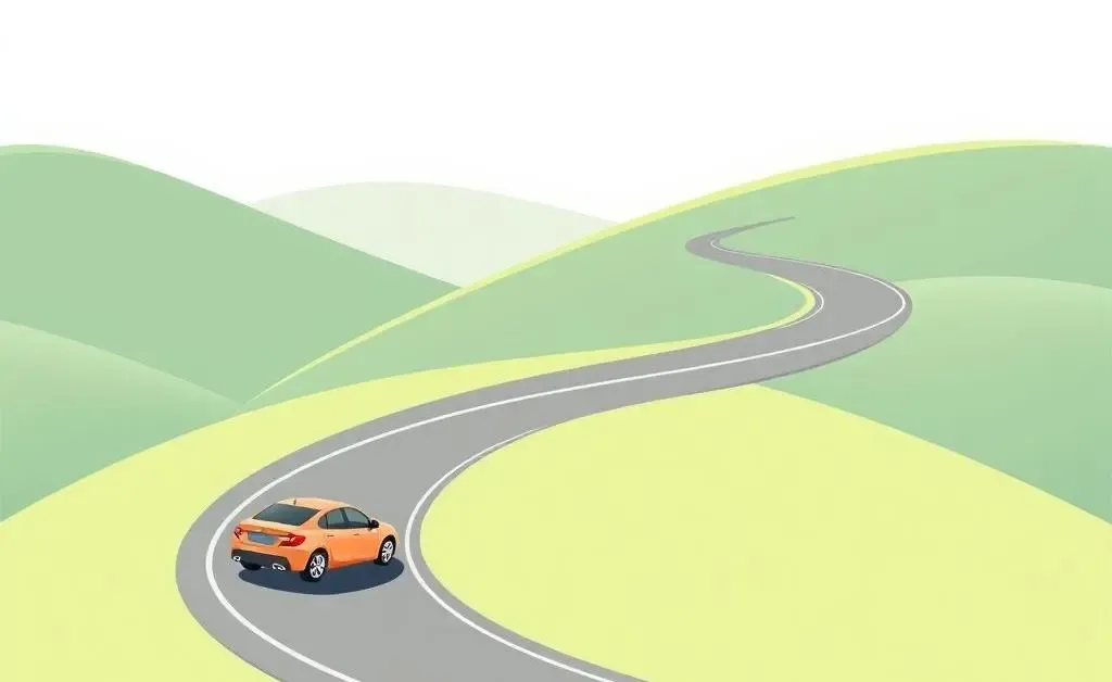 Cartoon-style image of a car on a winding road
