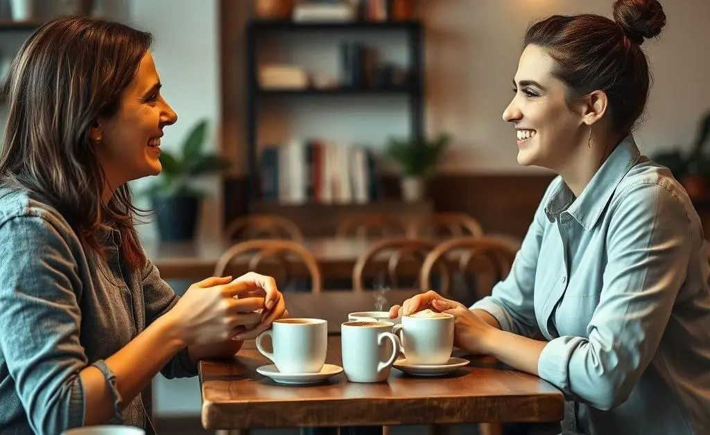 Friendly career advice conversation over coffee