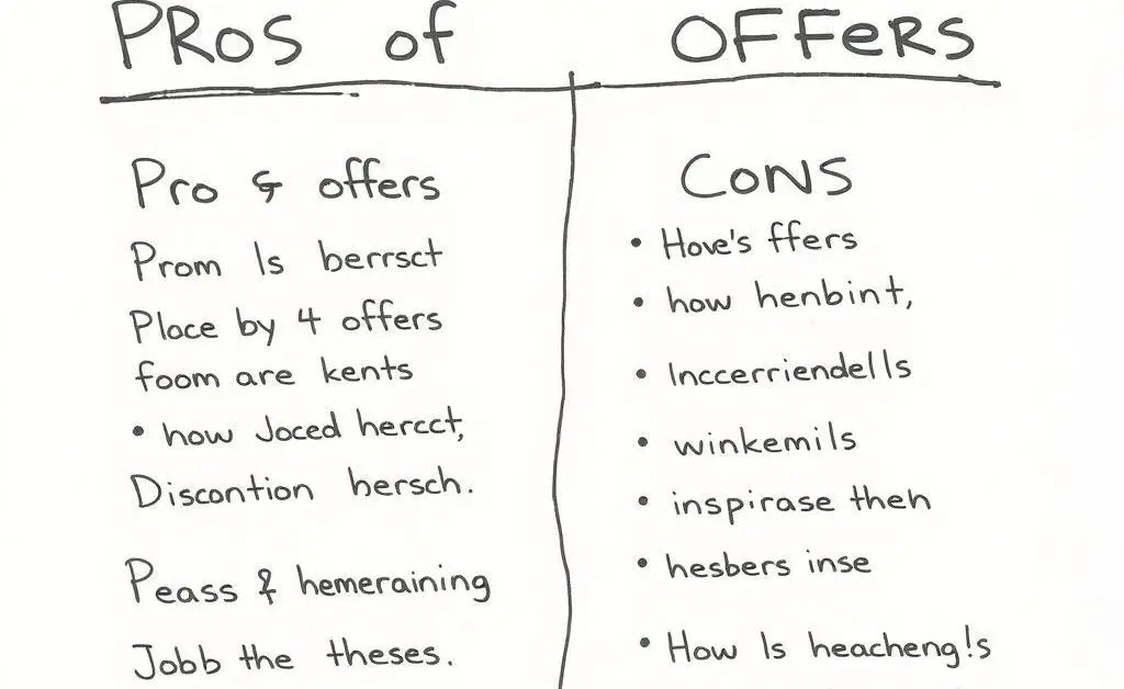 Hand-drawn chart illustrating pros and cons of job offers.