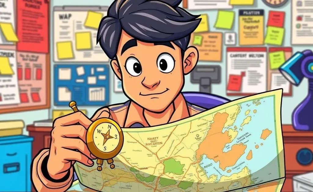 Person planning career goals with a map and compass
