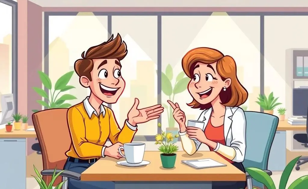 Two people discussing career options over coffee