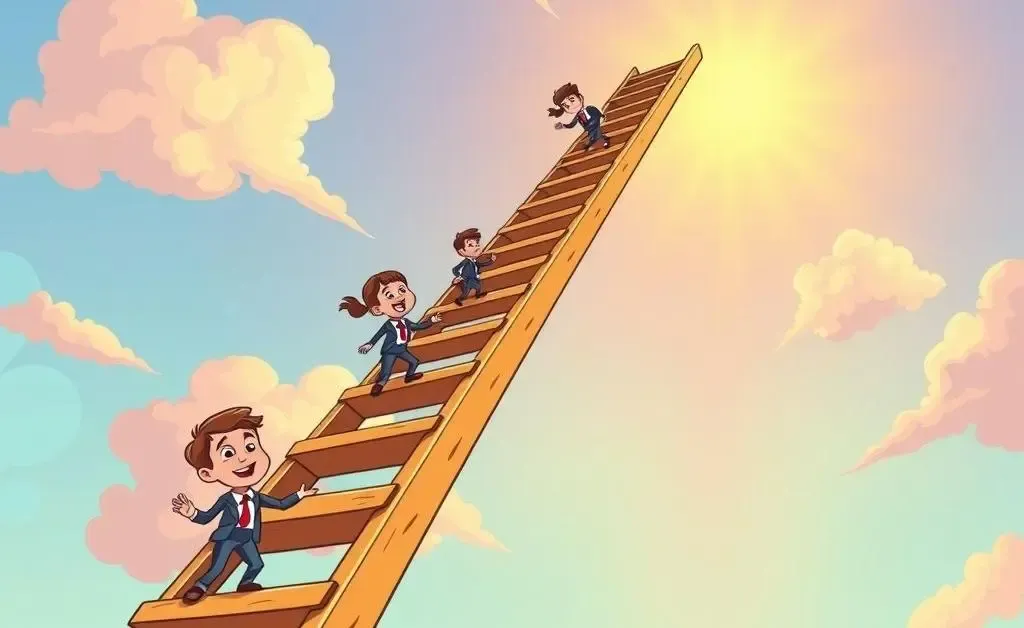 A conceptual image of a career ladder with people climbing it.