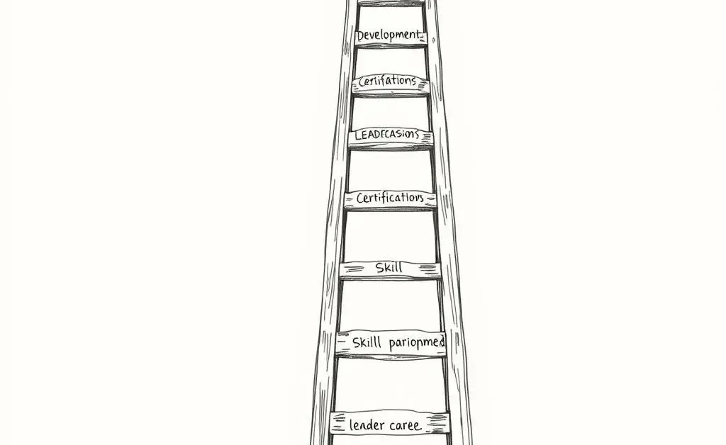 Hand-drawn illustration of a career ladder with goals.