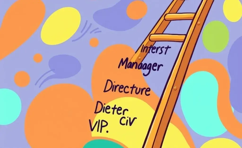 A ladder with career milestones in finance labeled on each step.