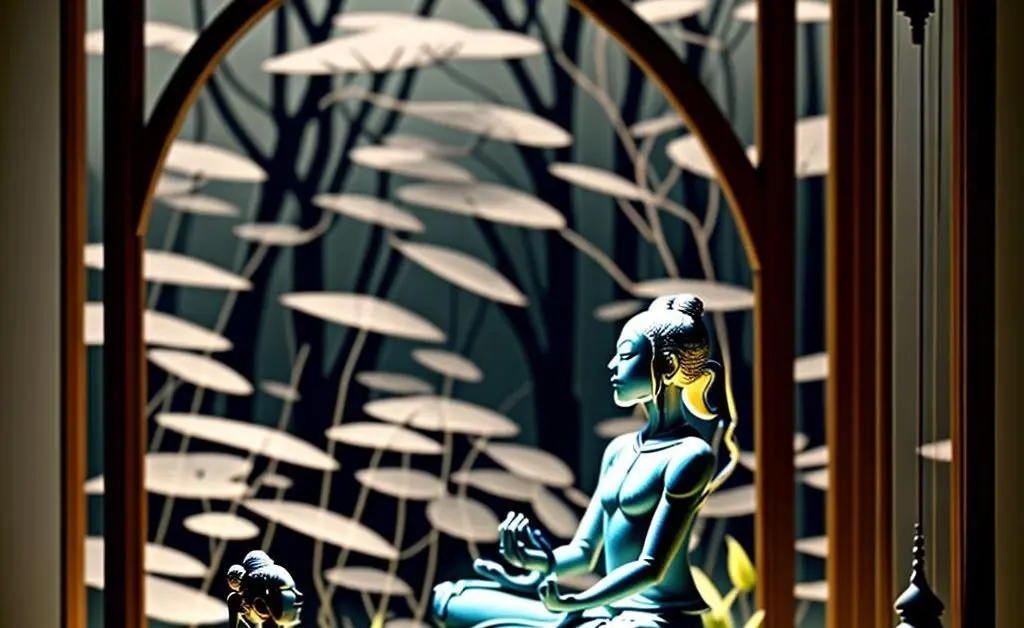 A calm, serene environment with a person meditating surrounded by calming decor.