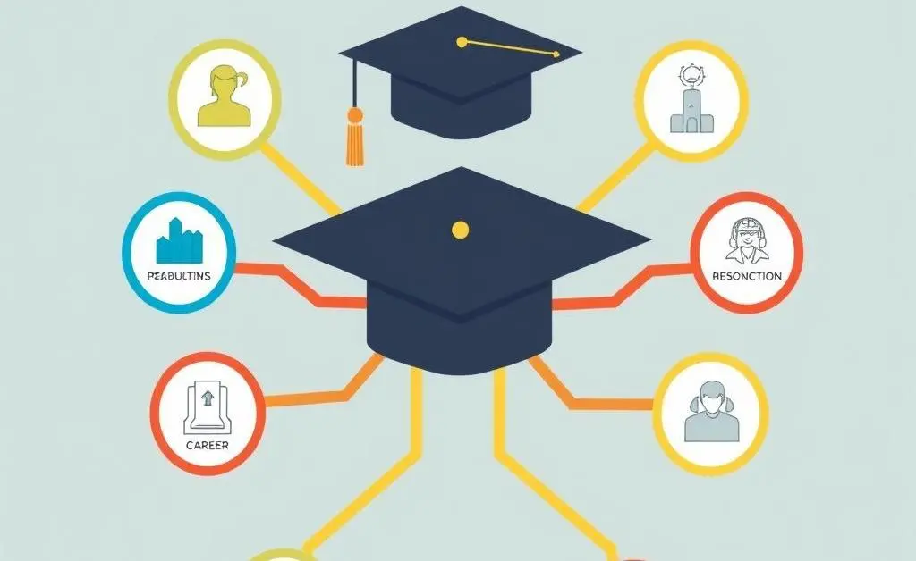 Diverse career paths originating from a graduation cap